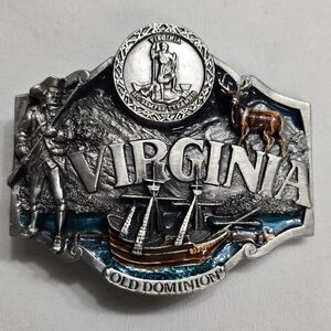 Vintage 80's Virginia Pewter Belt Buckle Siskiyou Buckle Co. Made In USA